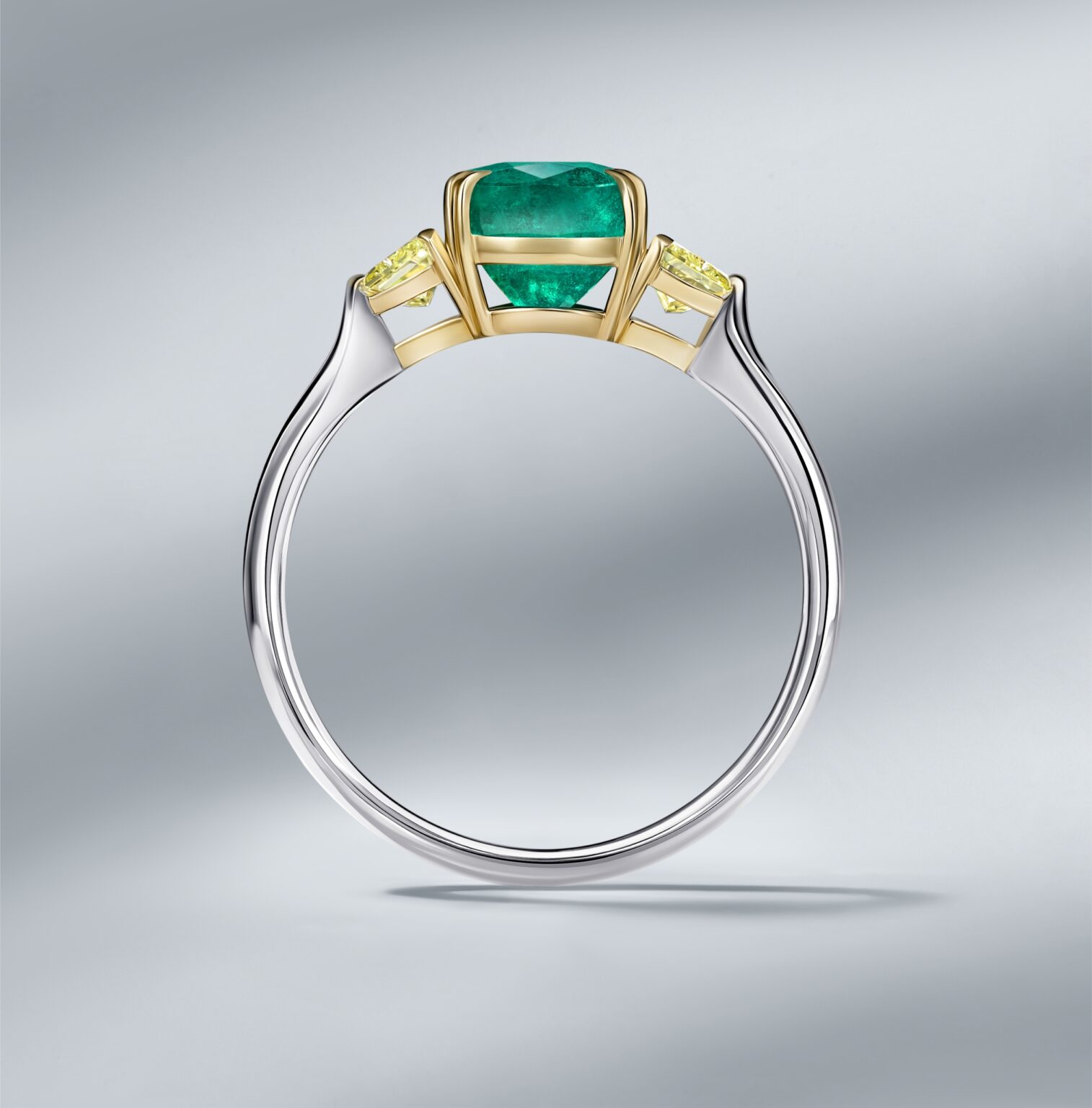 Fancy Yellow Diamonds Ring Set With  Natural Zambian Teardrop Emerald