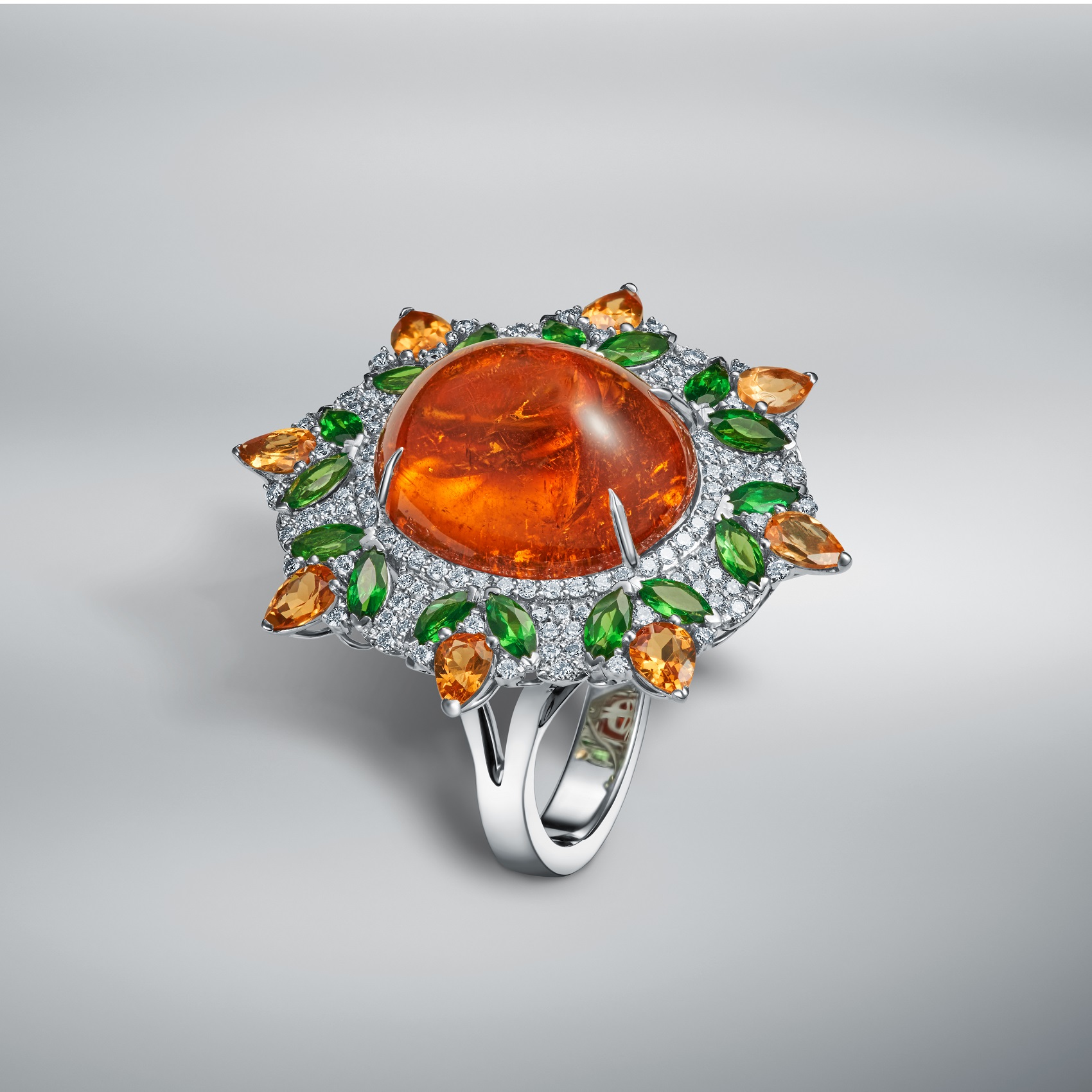 Diamond Ring Set With Natural Orange Spessartine Garnet