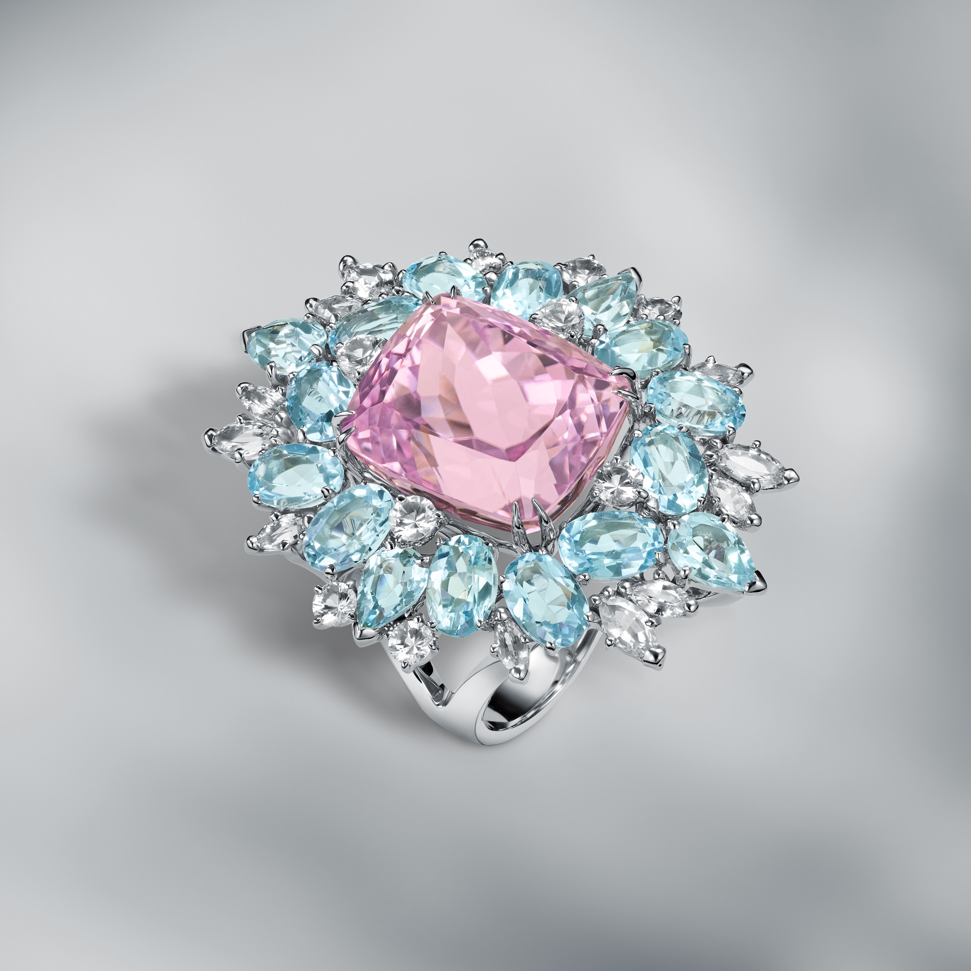 Natural Pink Kunzite & Blue Topaz Ring