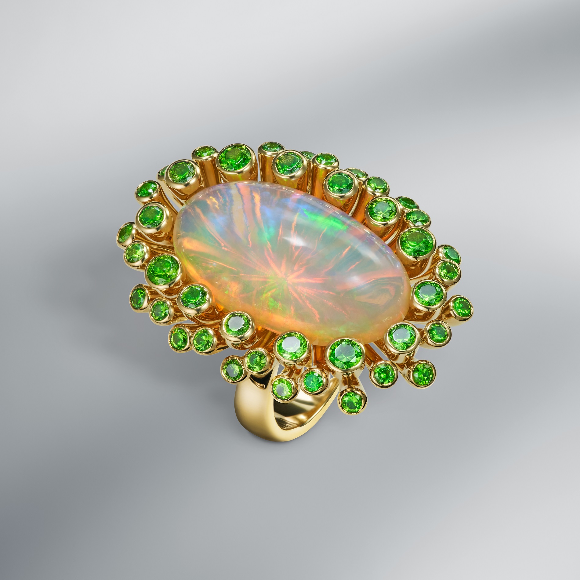 Natural Opal & Demantoid Ring