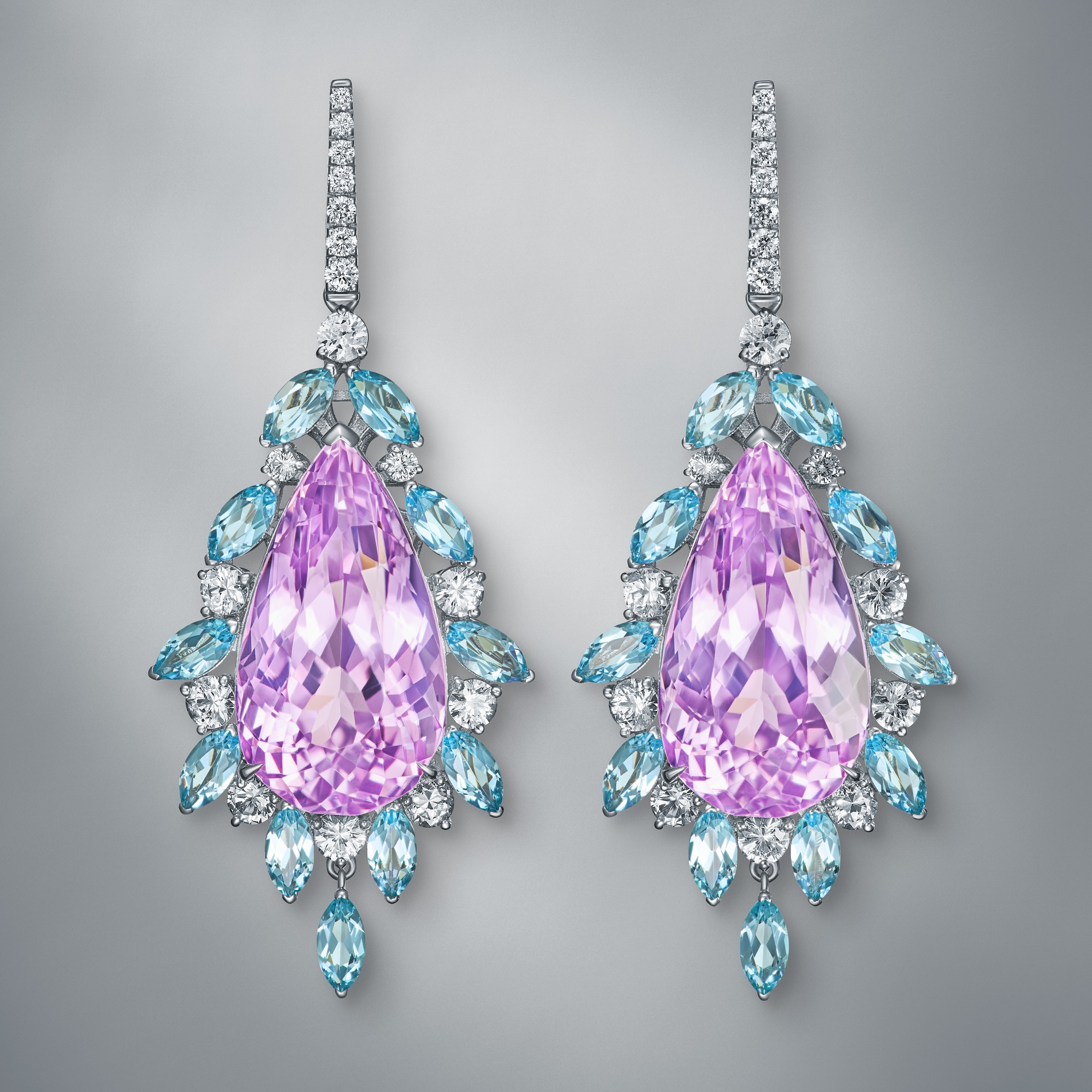Natural Pink Kunzite & Blue Topaz Earrings