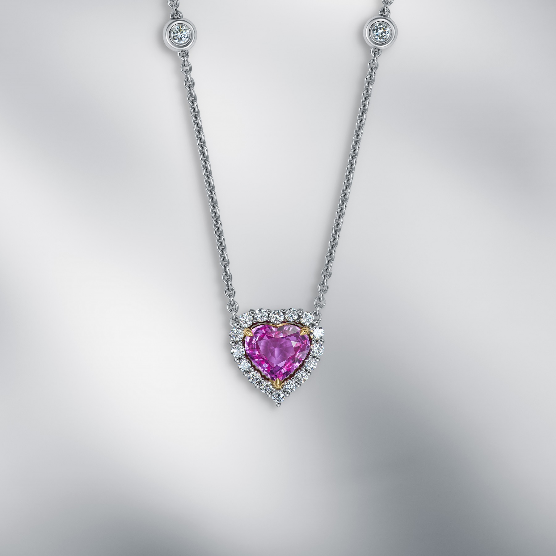 Natural Pink Sapphire & Diamond Pendant With Chain