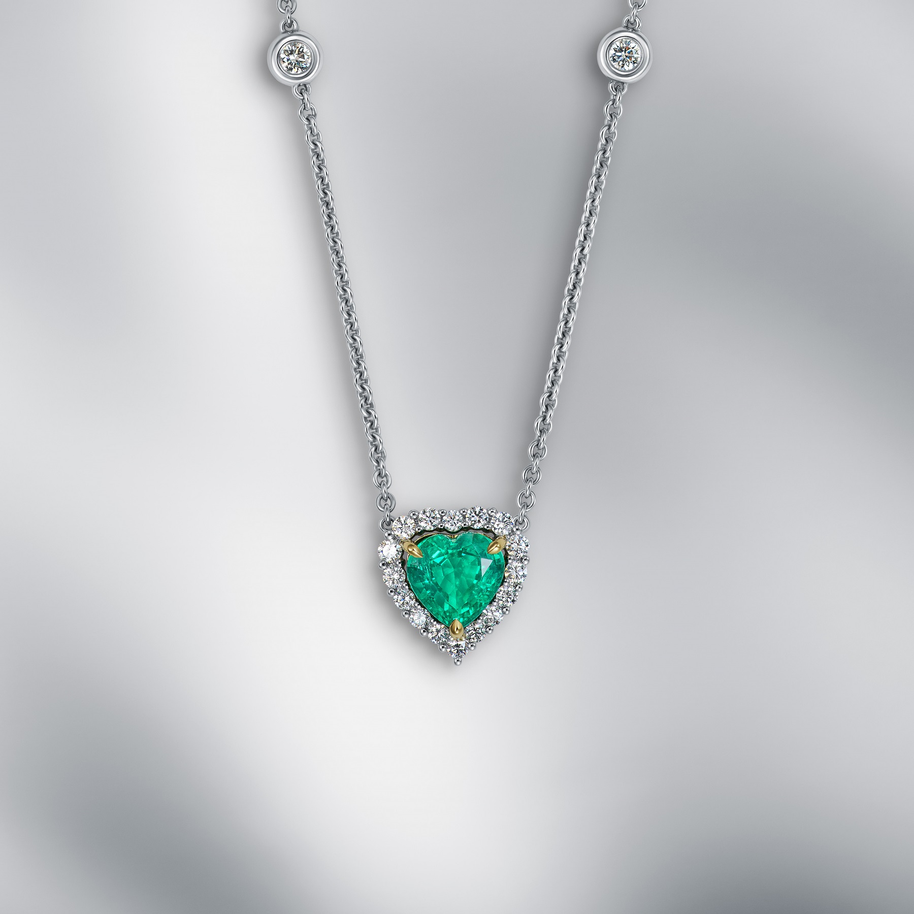 Natural Zambian Emerald & Diamond Pendant With Chain