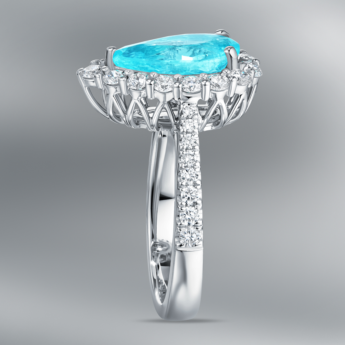 Diamond Ring Set with Marquise Paraiba Tourmaline
