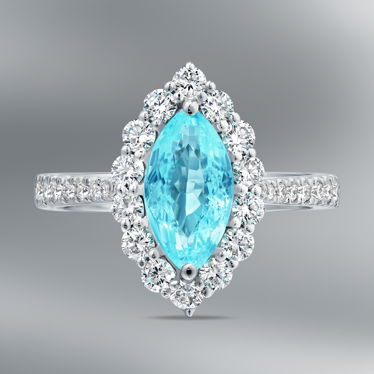 Diamond Ring Set with Marquise Paraiba Tourmaline