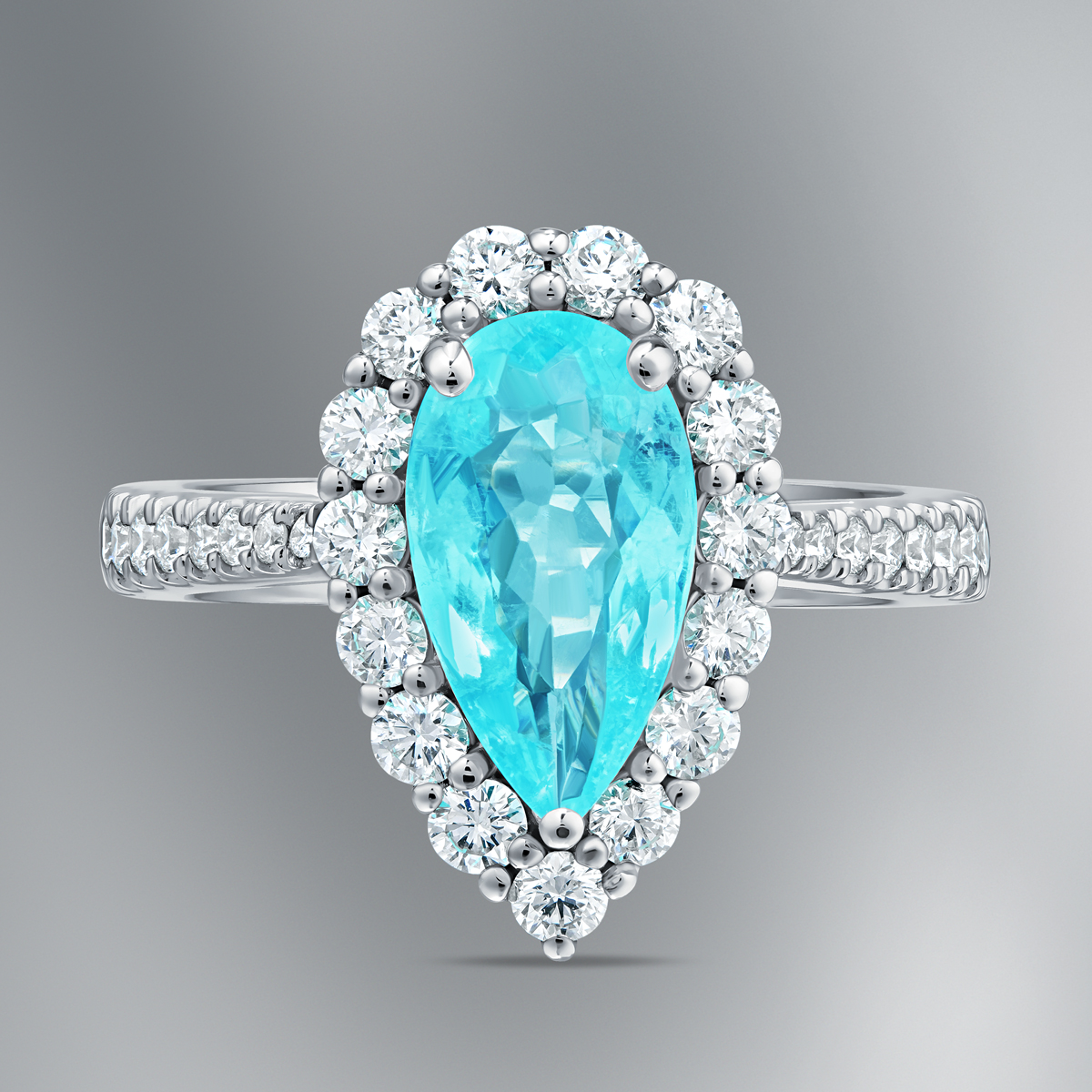 Diamond Ring Set with Natural Paraiba Tourmaline “Teardrop”