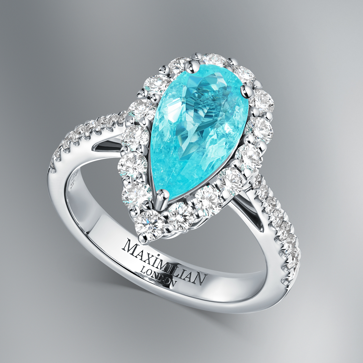 Diamond Ring Set with Natural Paraiba Tourmaline “Teardrop”