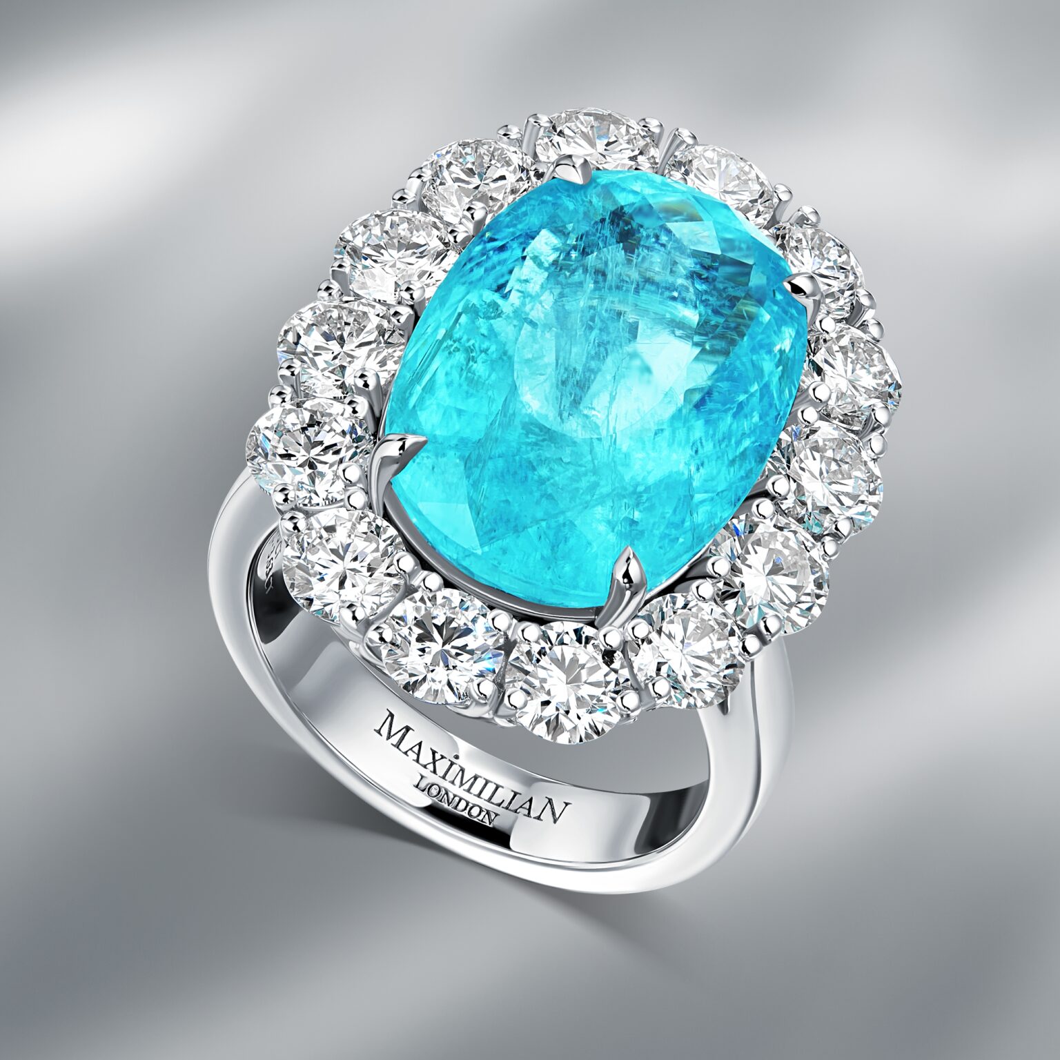 Diamond Ring  set with Natural Tourmaline Paraiba