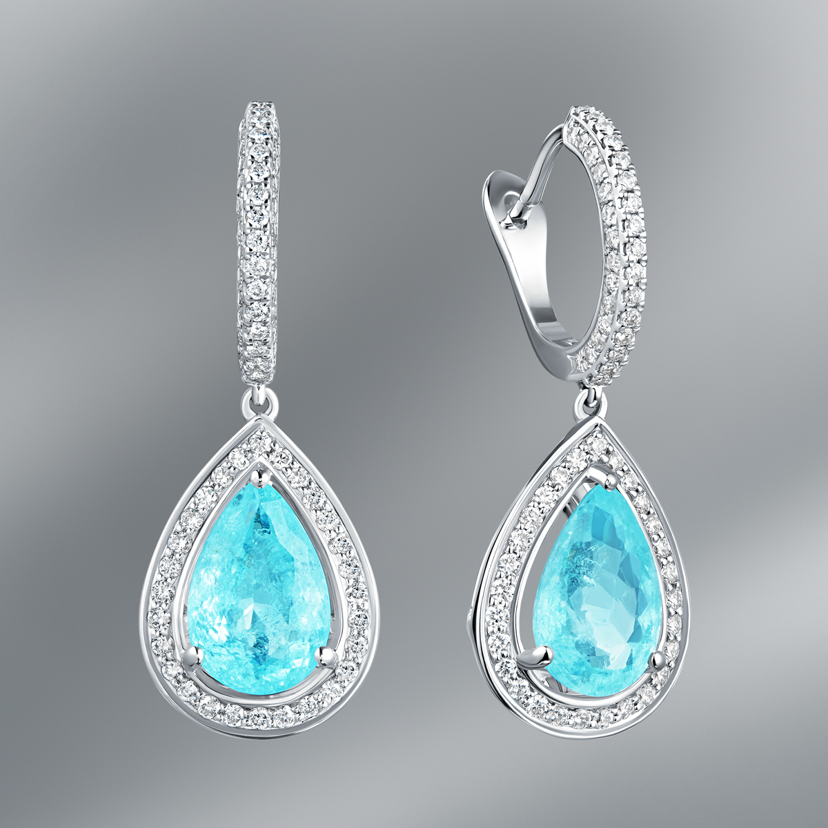 Diamond Earrings  Set with Natural Paraiba Tourmaline “Teardrops”