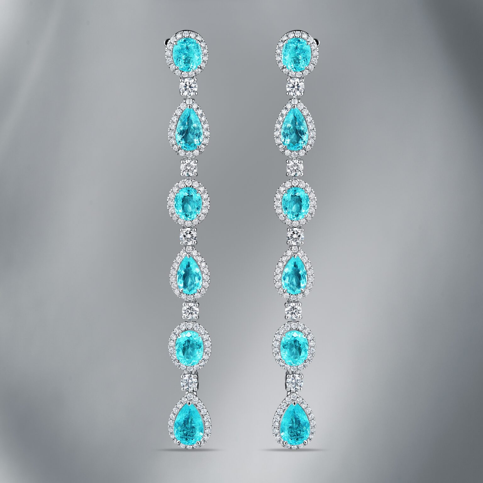 Diamond Earrings Set  with Mixed Cut Tourmaline Paraiba