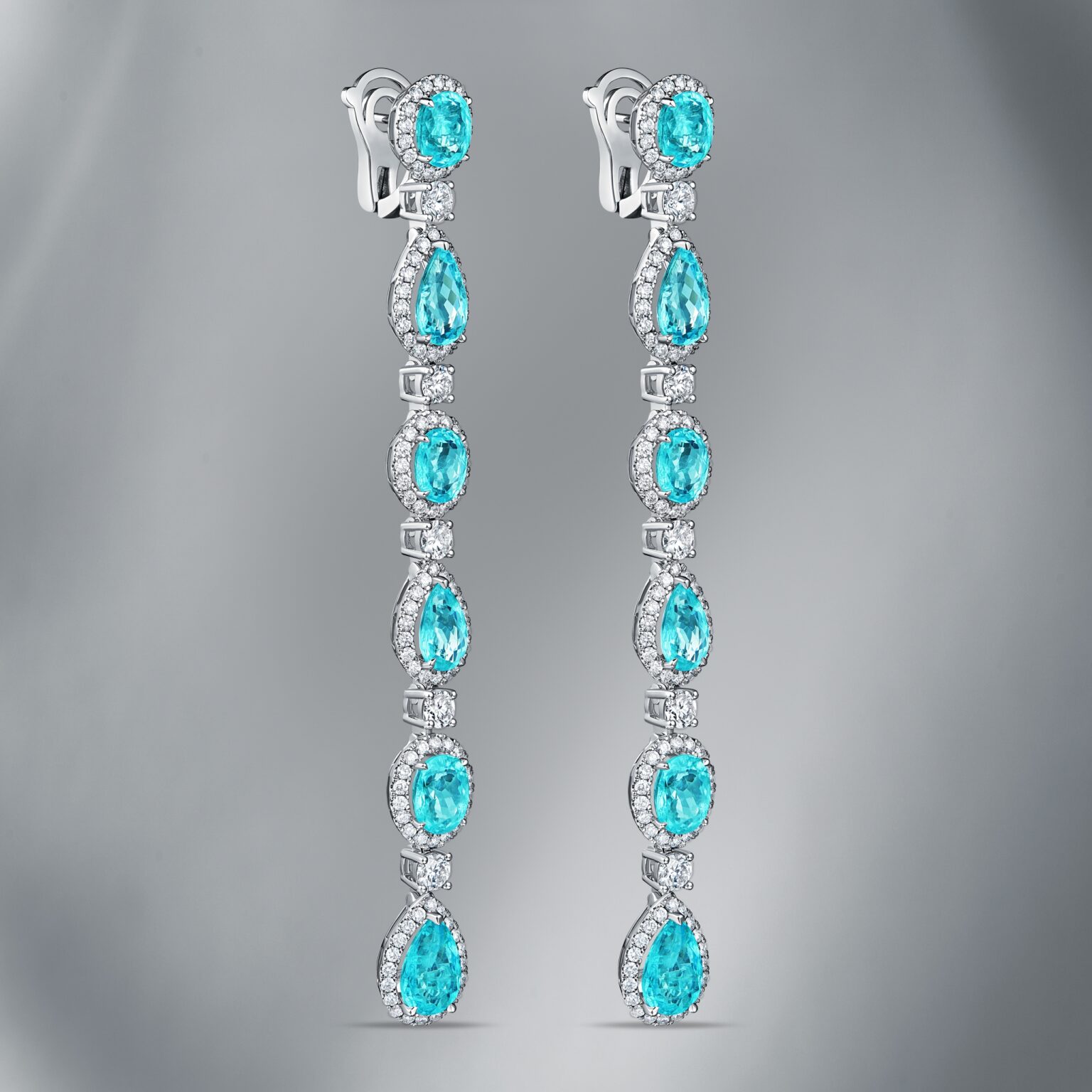 Diamond Earrings Set  with Mixed Cut Tourmaline Paraiba