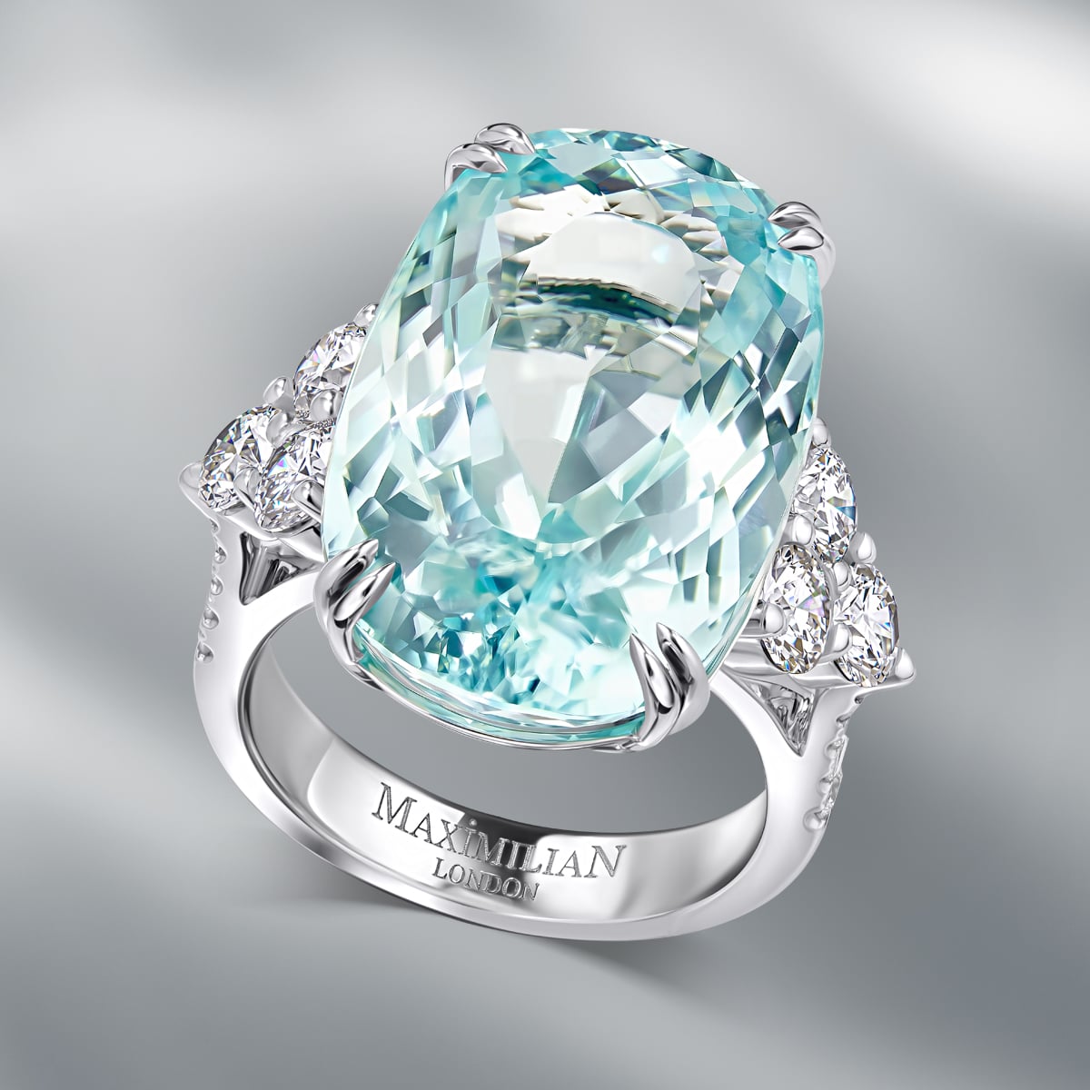 Diamond Ring  set with Natural Paraiba Tourmaline