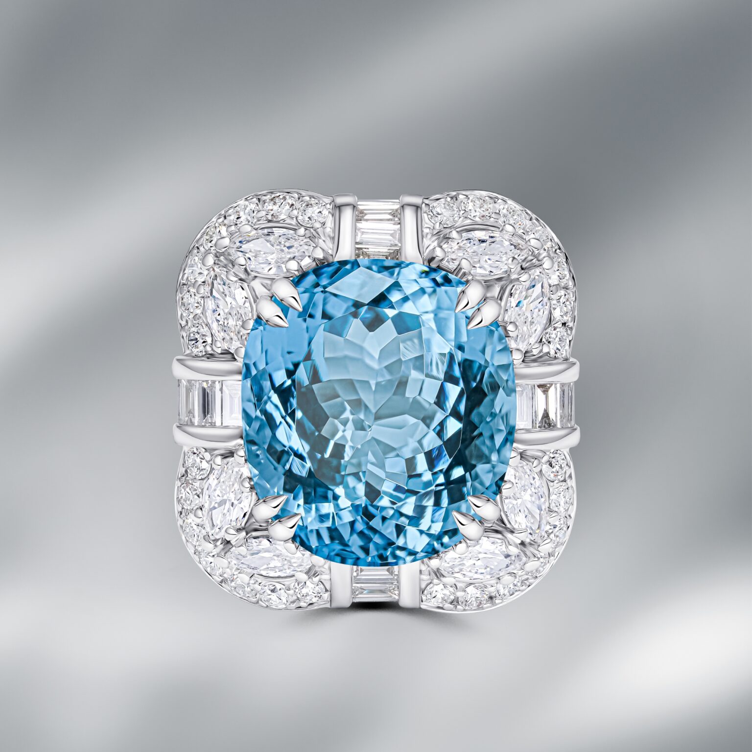 Diamond Ring set with Natural Aquamarine