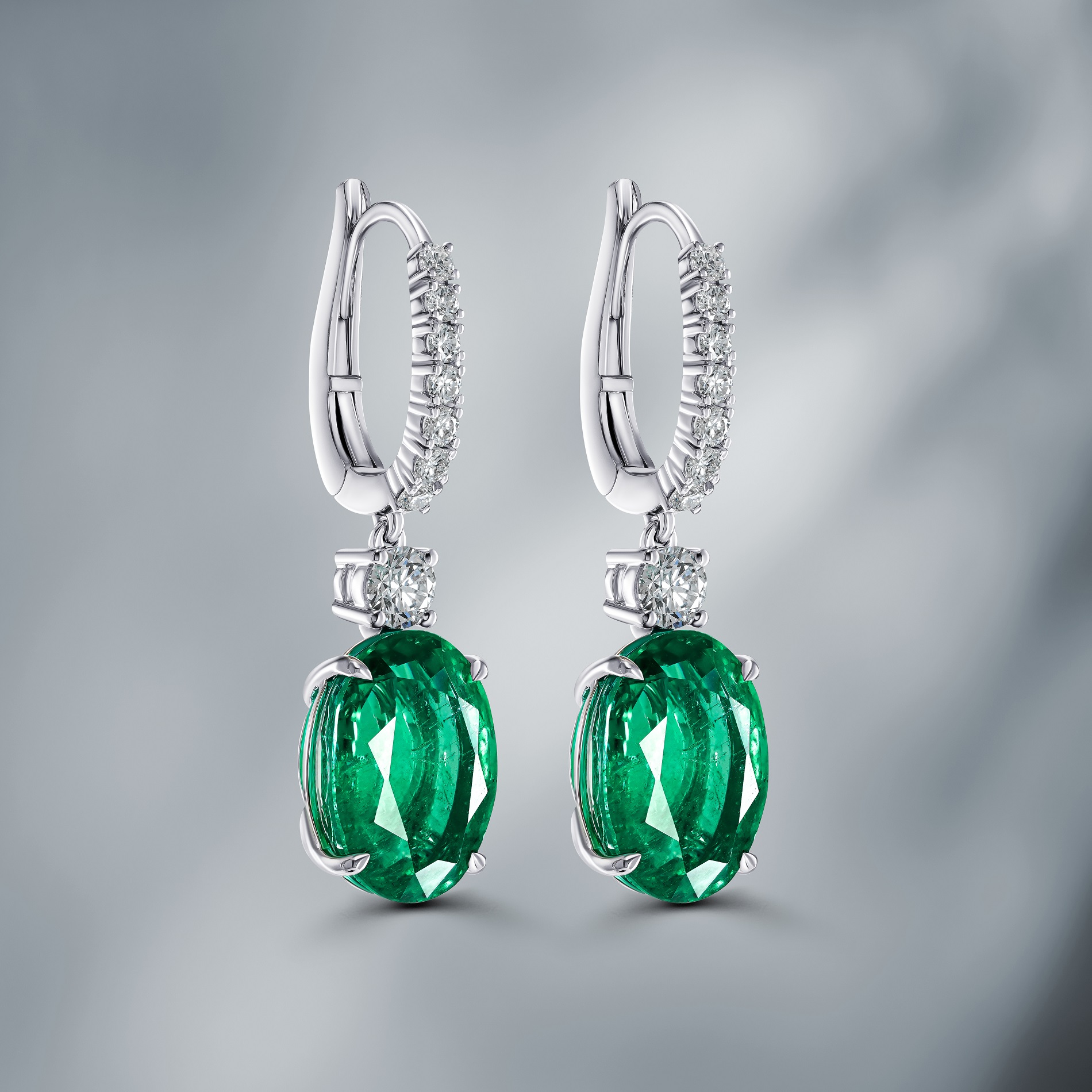 Diamond Earrings Set With Zambian Emeralds