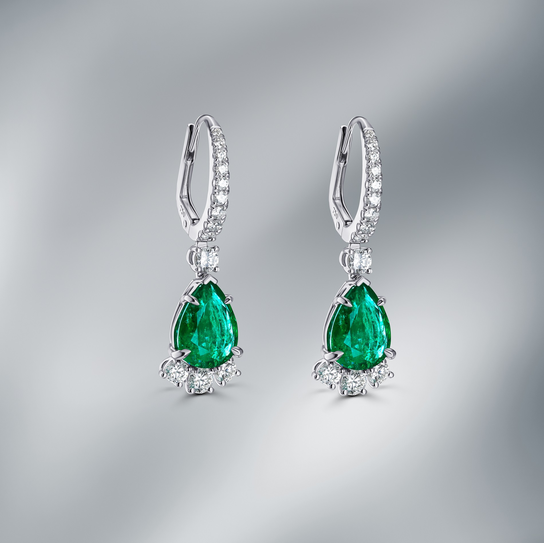 Diamond Earrings Set With Zambian Emeralds