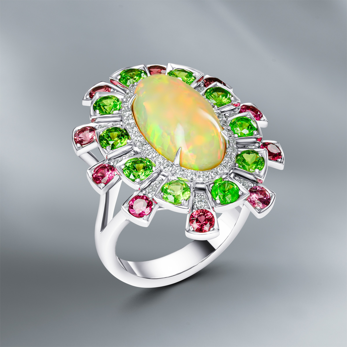 Natural Spinel And Diamond Ring