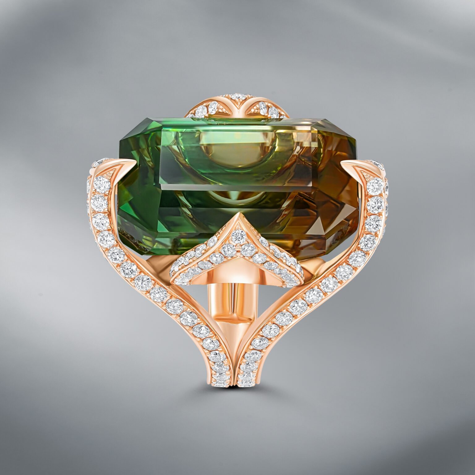 Natural Bicolor Tourmaline & Diamond Ring