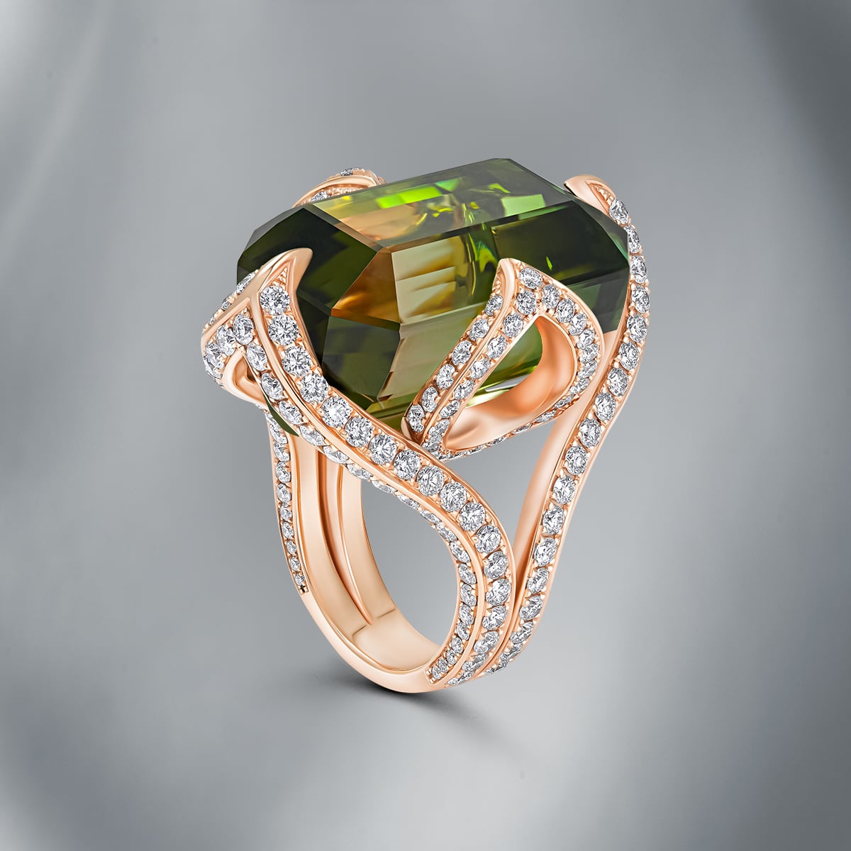 Natural Bicolor Tourmaline & Diamond Ring