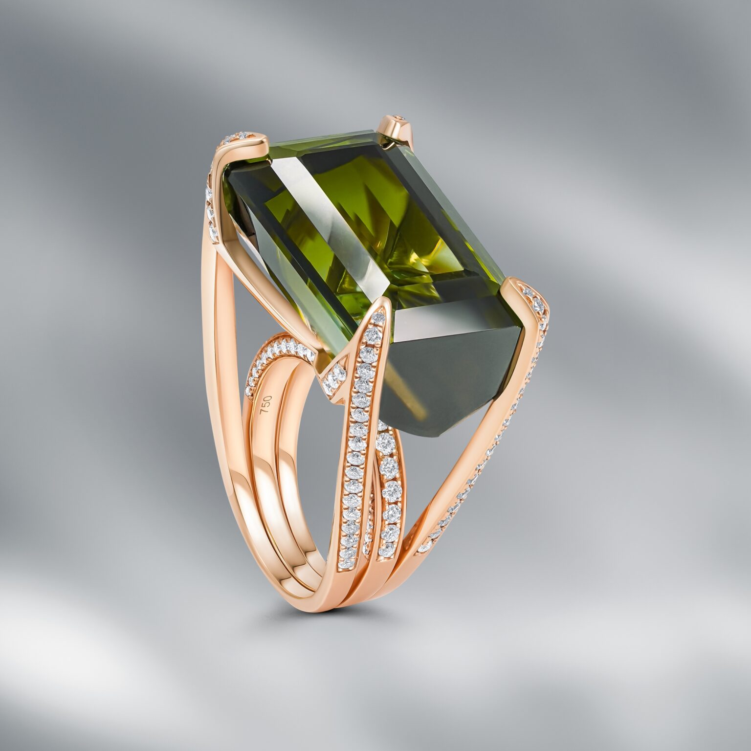 Natural Bicolor Tourmaline & Diamond Ring