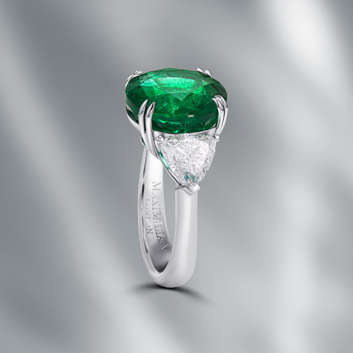 Diamond Ring Set with Natural Round Zambian Emerald