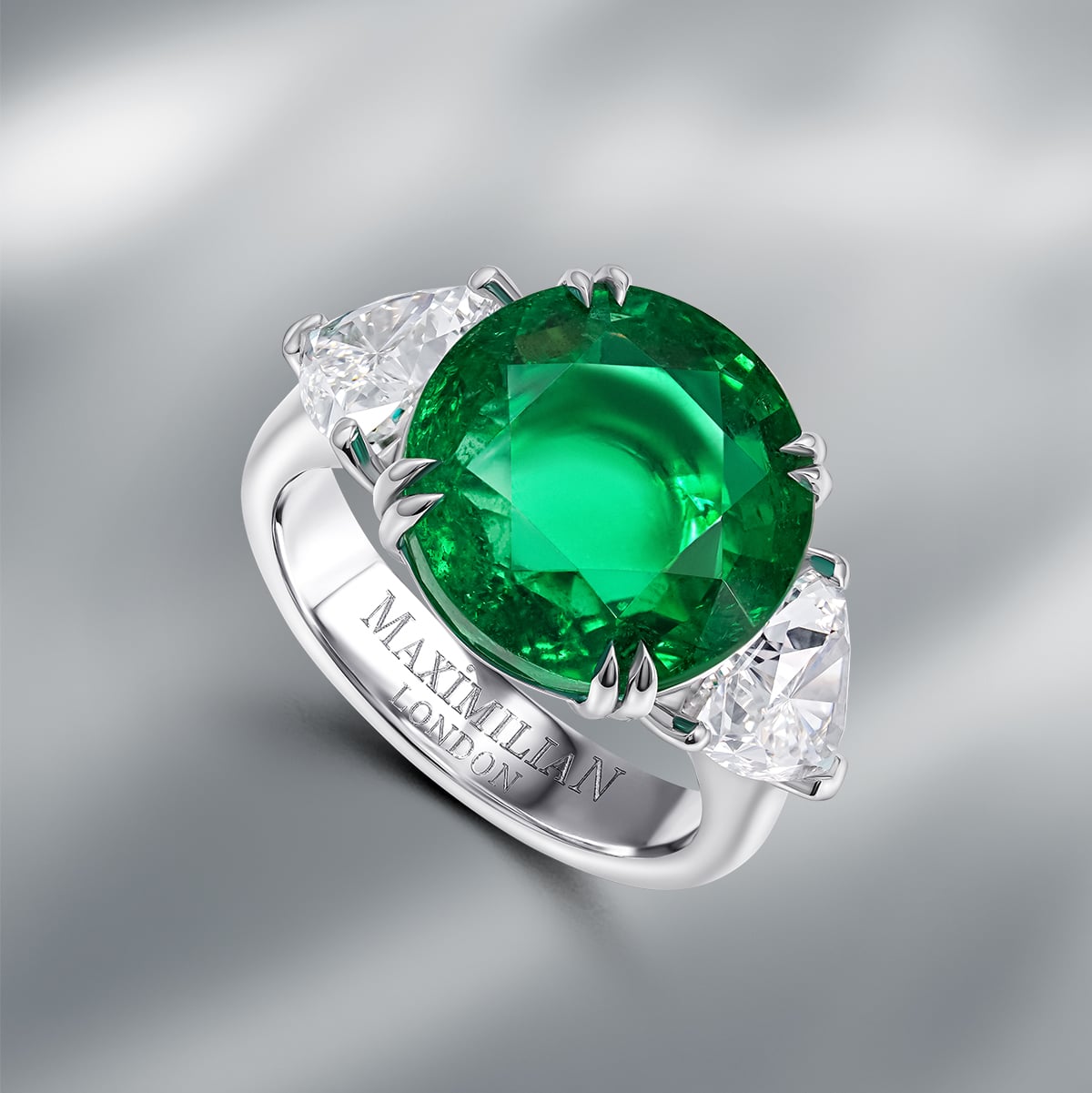 Diamond Ring Set with Natural Round Zambian Emerald