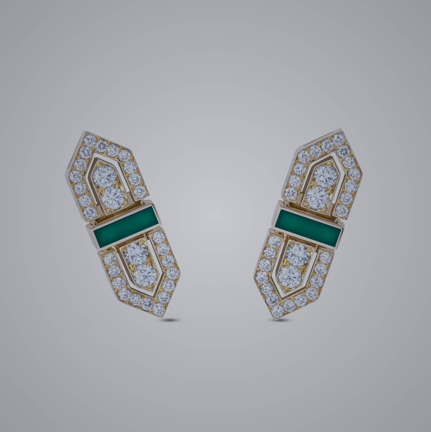 Arabesque Earrings, Green Enamel