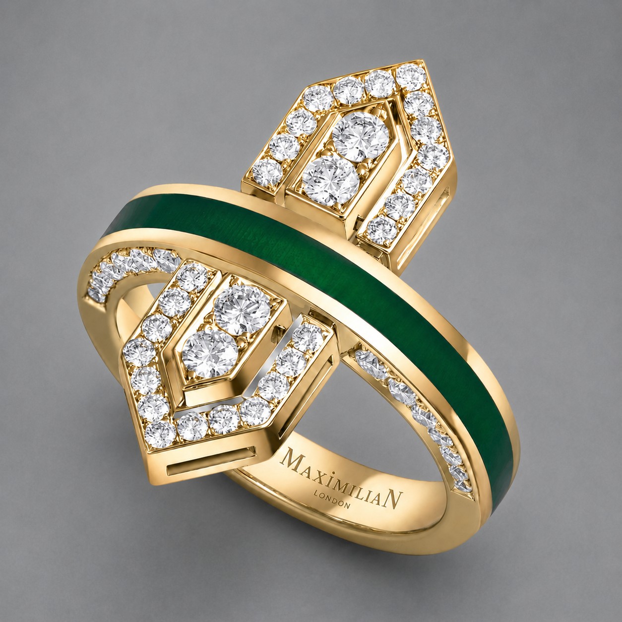 Arabesque Ring, Green Enamel