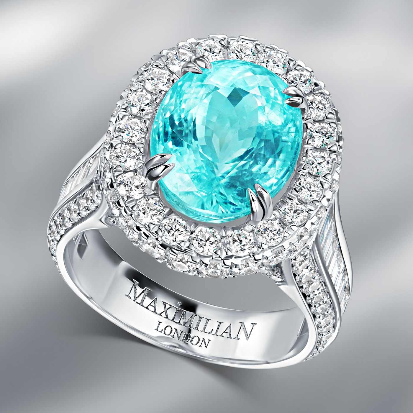 Diamond Ring  set with Natural Paraiba Tourmaline