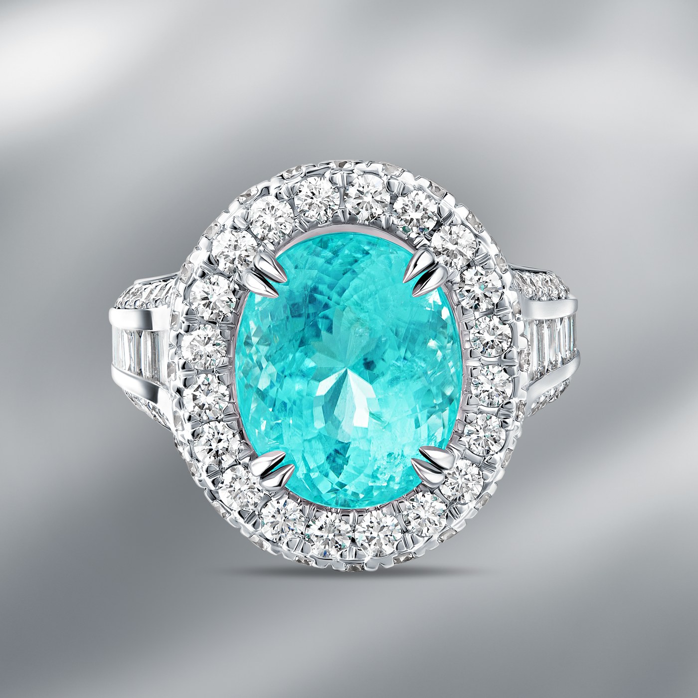 Diamond Ring  set with Natural Paraiba Tourmaline