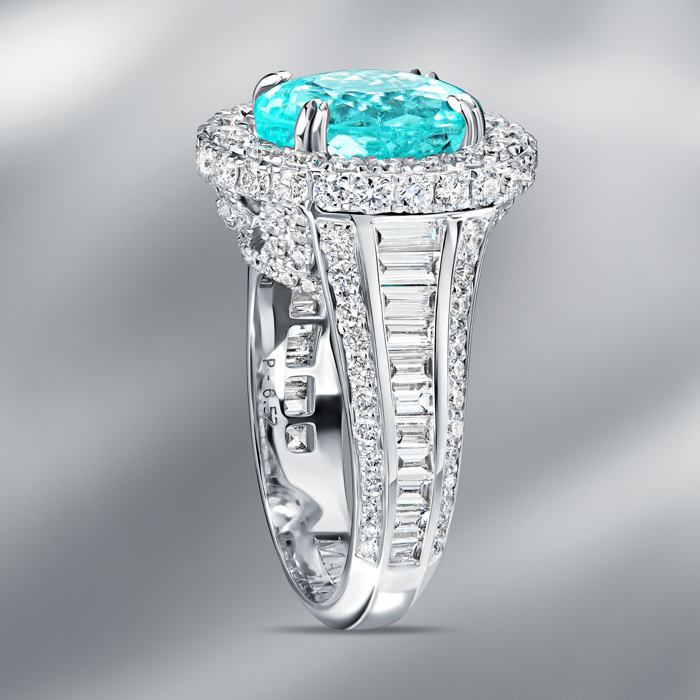 Diamond Ring  set with Natural Paraiba Tourmaline