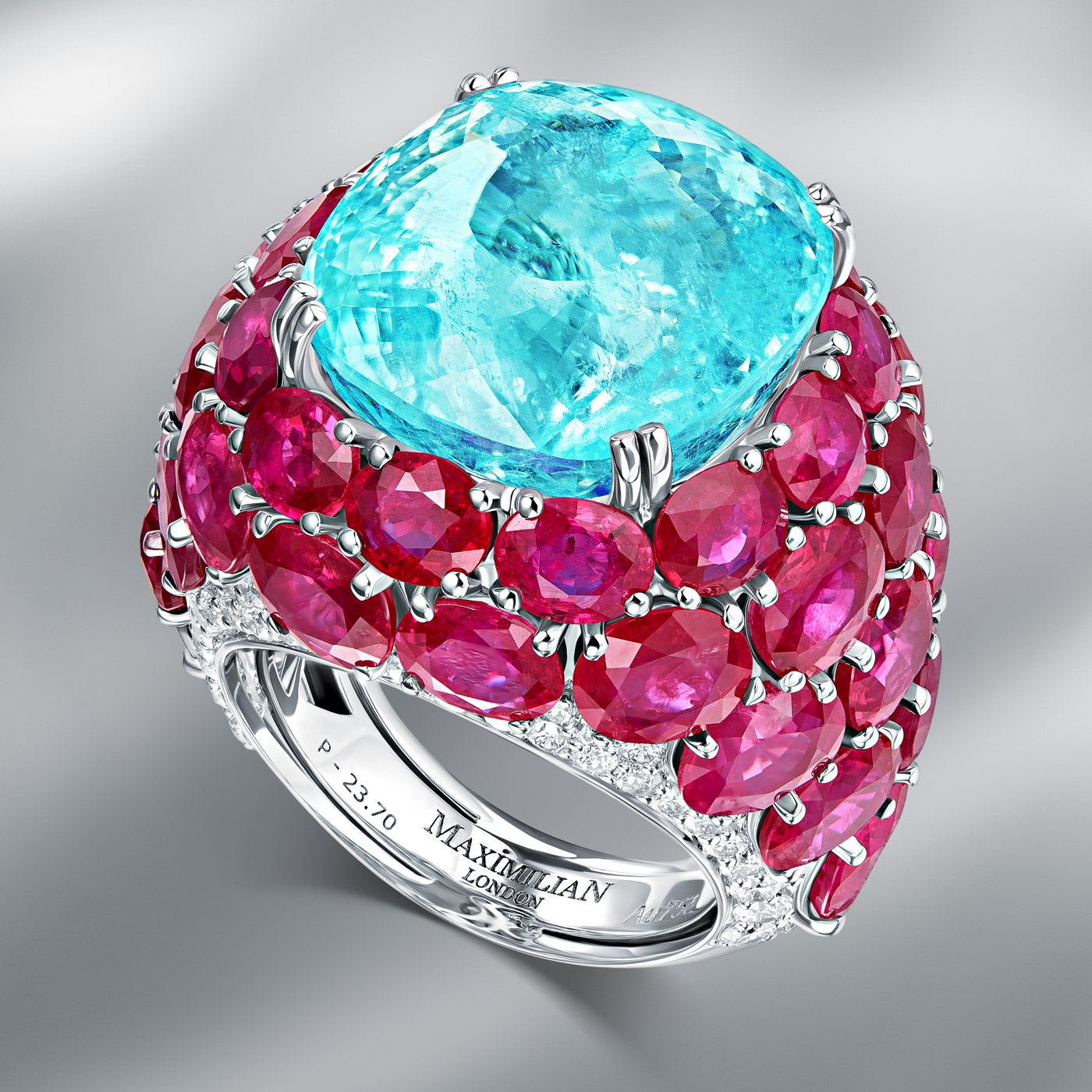 Diamond Ring Set with Paraiba Tourmaline & Burmese Rubies
