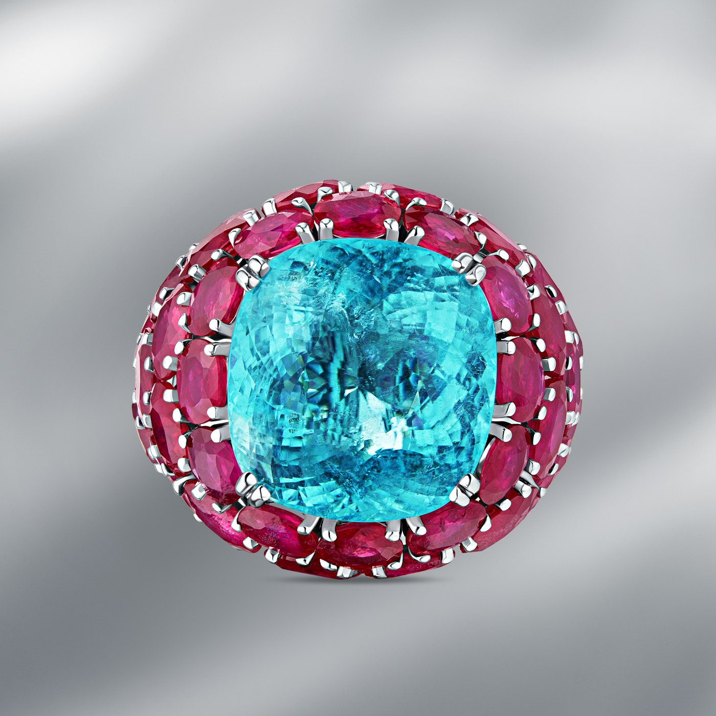 Diamond Ring Set with Paraiba Tourmaline & Burmese Rubies