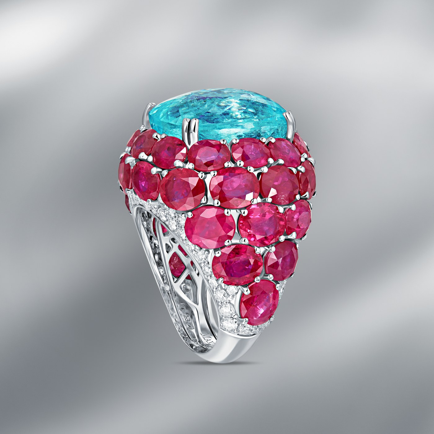 Diamond Ring Set with Paraiba Tourmaline & Burmese Rubies