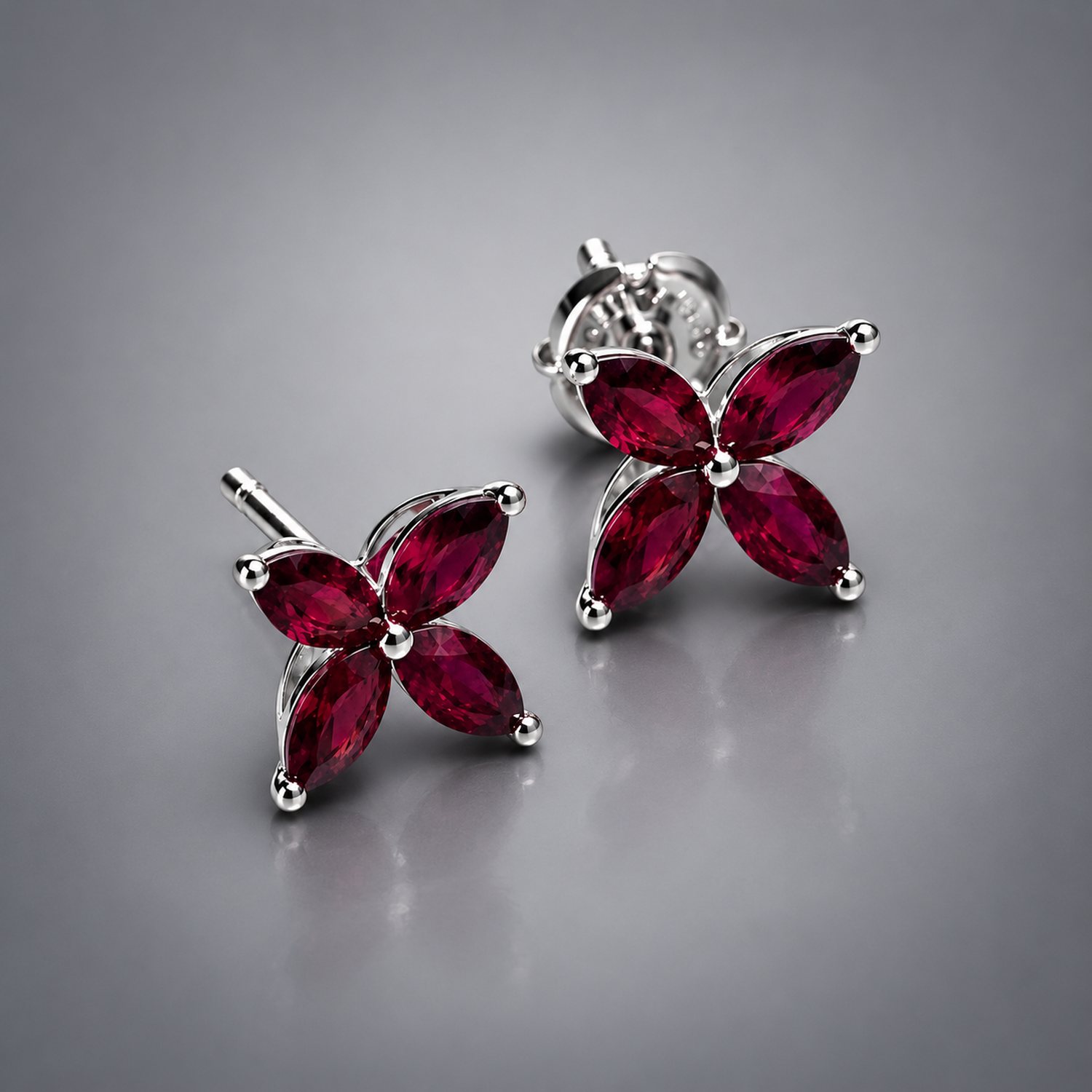 Ruby Butterfly Stud Earrings in White and Yellow Gold