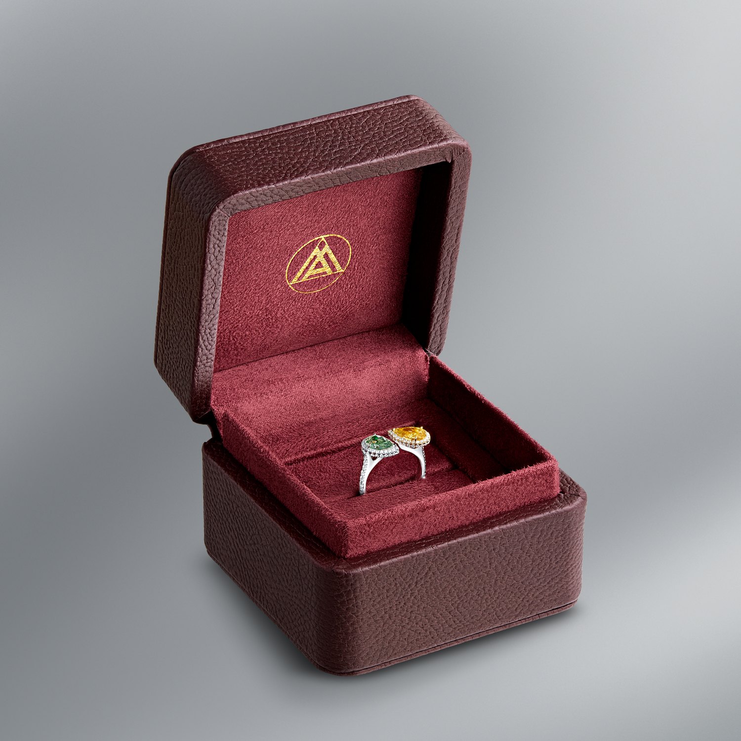 Diamond Ring Set with Fancy Light Yellowish Green and Fancy Vivid Orangy Yellow Diamonds