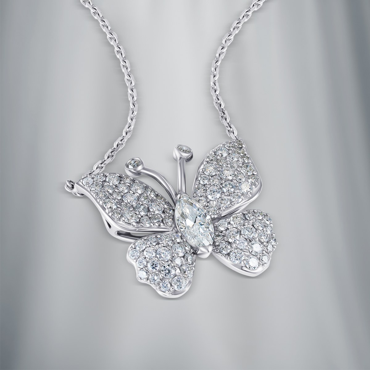 Butterfly Diamond Pendant With 18k Gold Chain