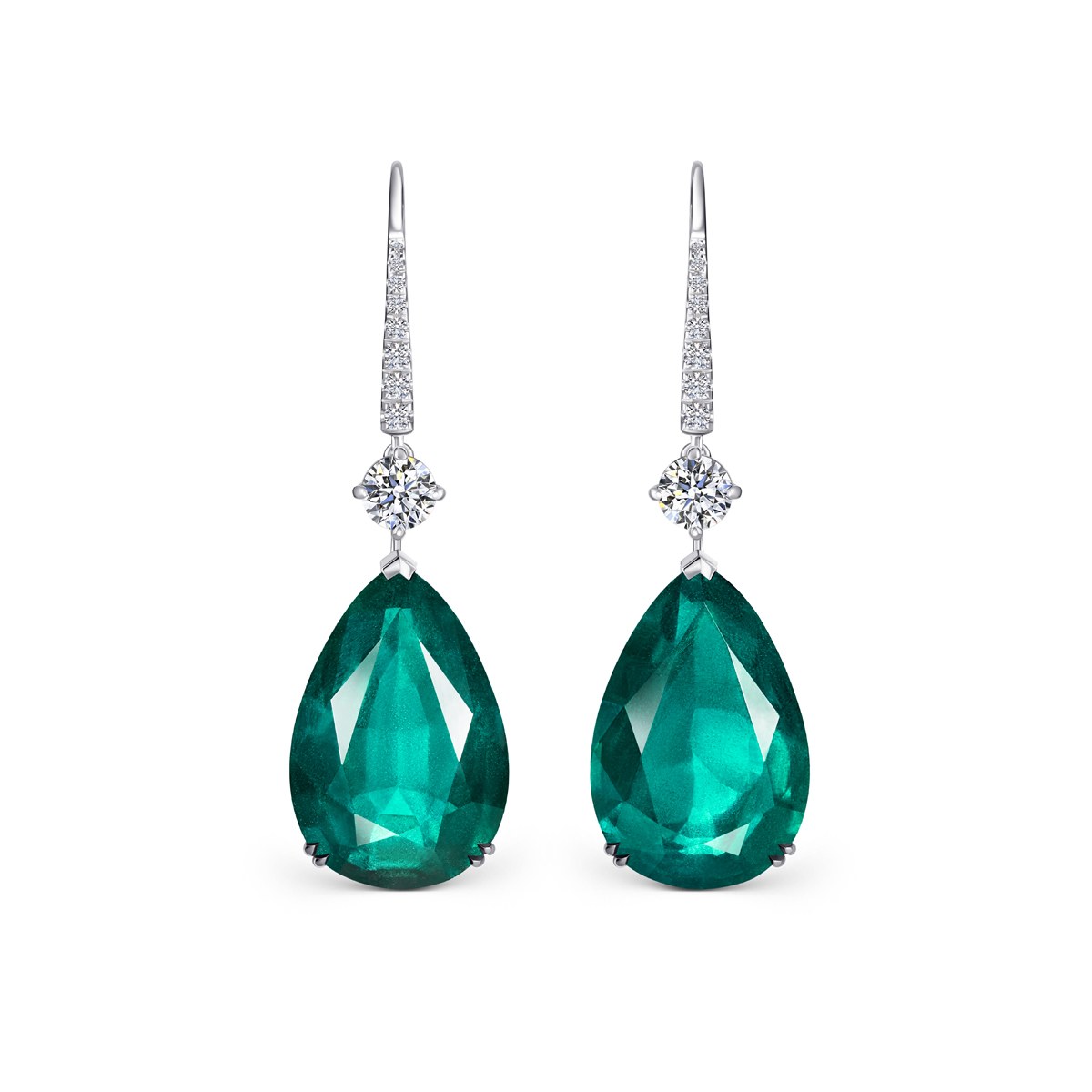 Diamond Earrings set with Pear Shape Emeralds