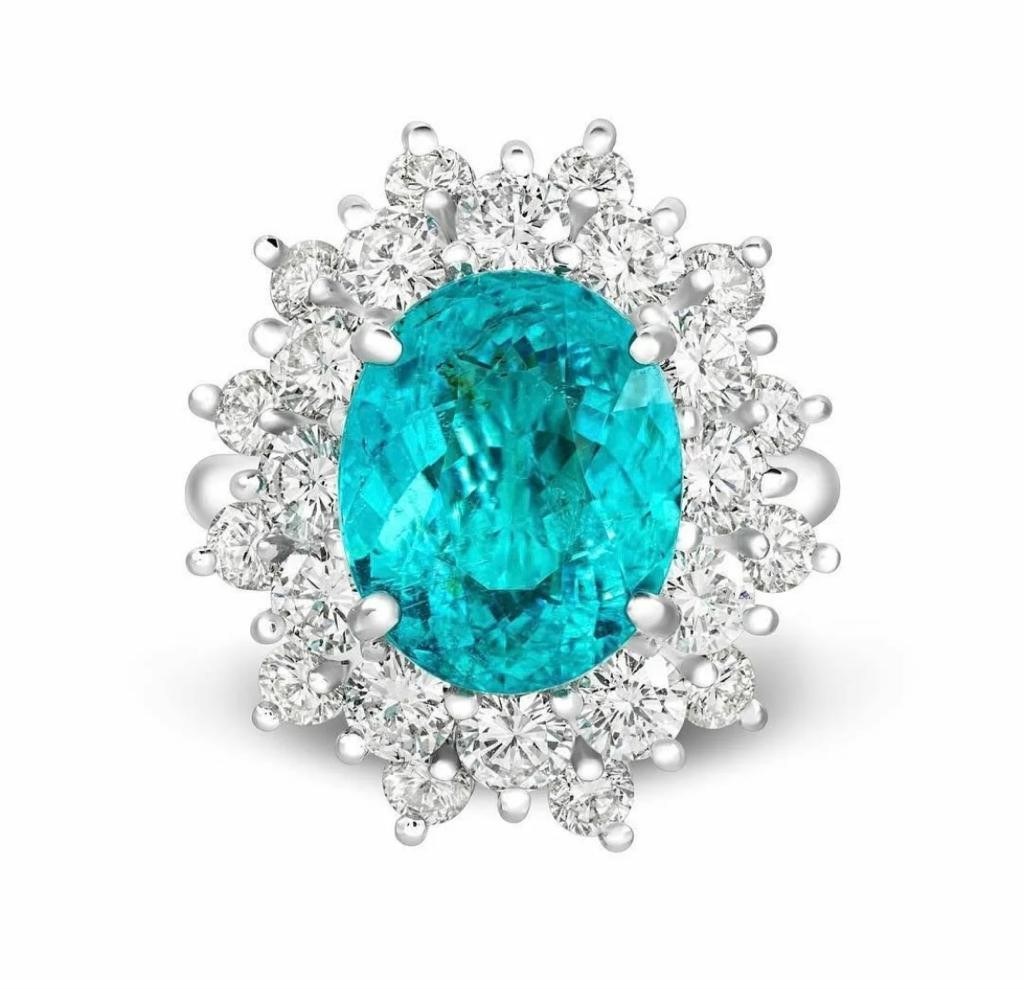 Diamond Ring set with Natural Tourmaline Paraiba
